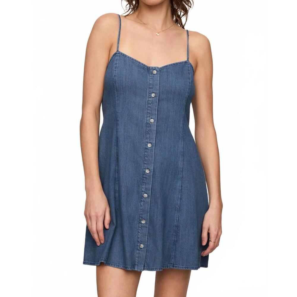 Z Supply Blue Denim Button-Front Spaghetti Strap Mini Dress